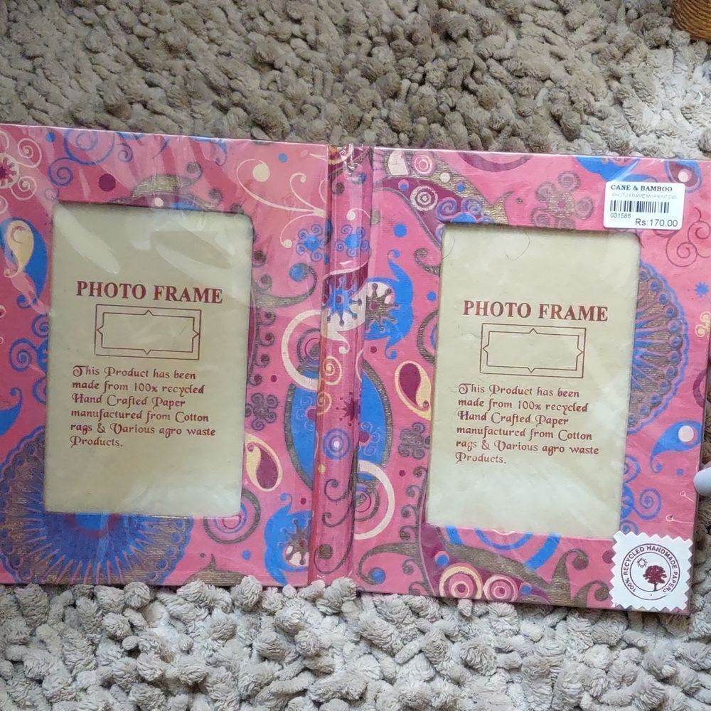 New Cane & Bamboo Pink Blue Paisley 4x6 Double Photo Frame Hand Crafted